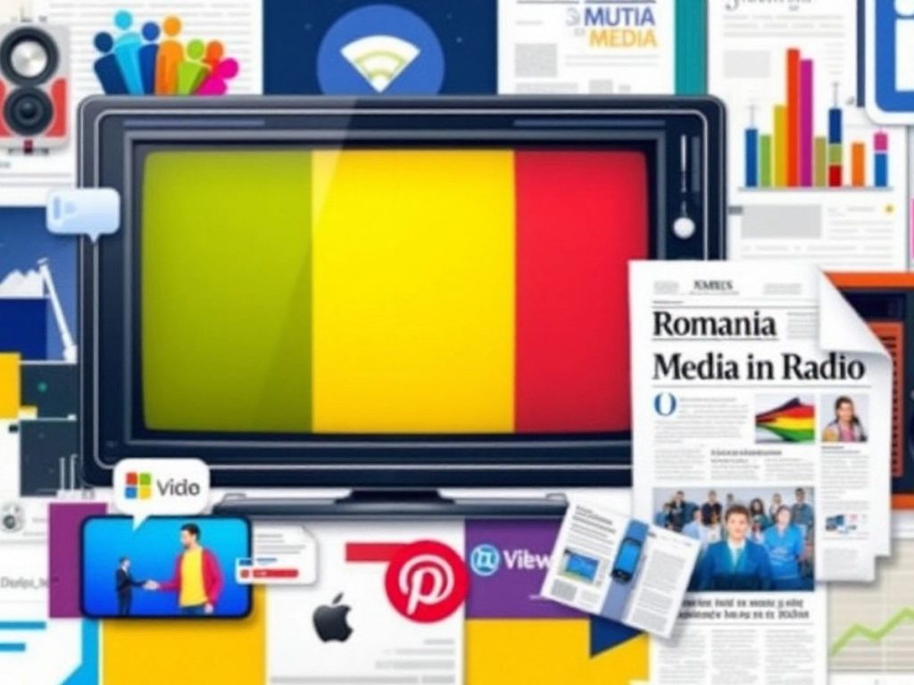 Colaj vibrant de elemente media românești.