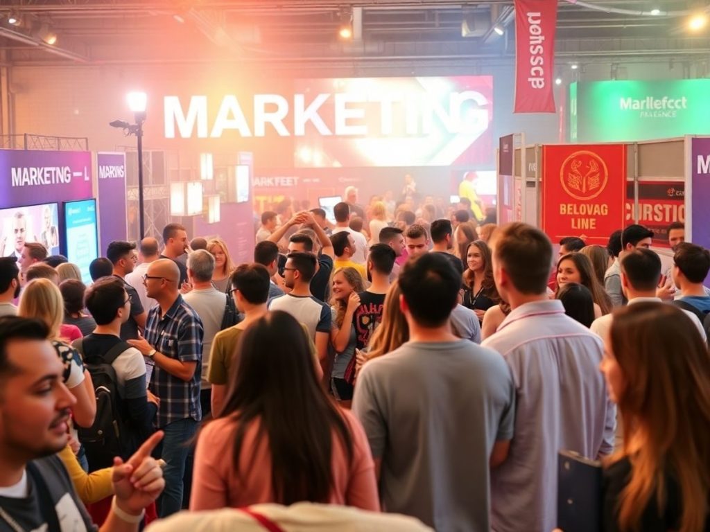 Eveniment de marketing cu interacțiuni și agitație energetică.