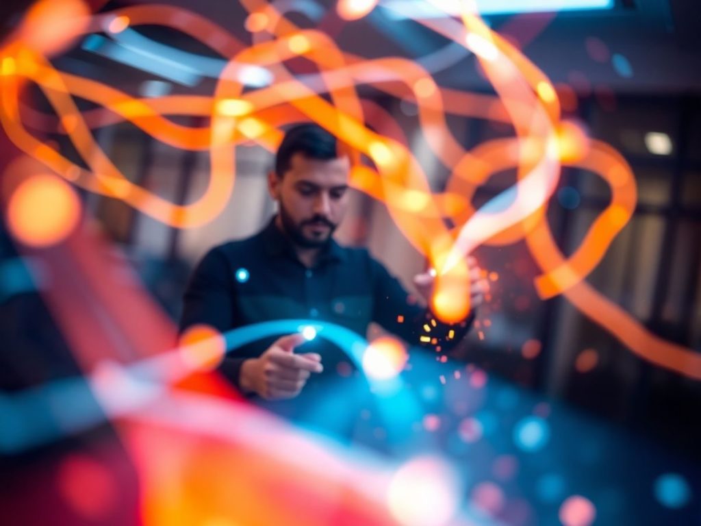 O persoană care privește o conexiune digitală.