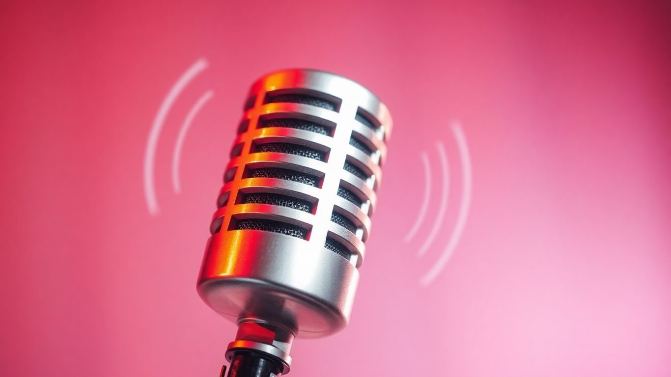 Microfon vintage cu unde sonore ieșind din el.