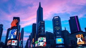 Panou publicitar digital modern în orașul luminat.